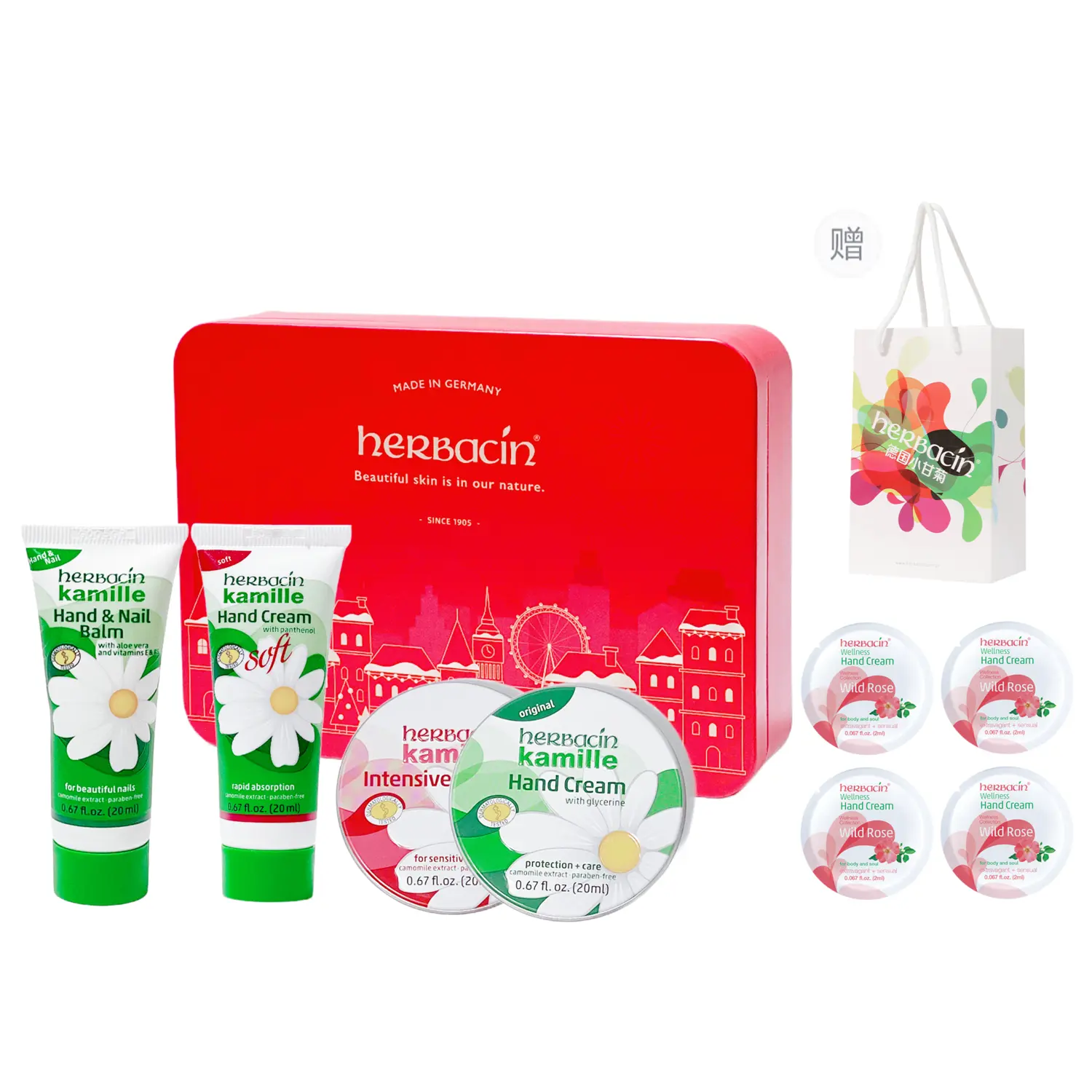 

Herbacin Набор кремов для рук Little Chamomile Happy City, ароматный, увлажняющий, питающий, 20мл+20мл+20мл+20мл