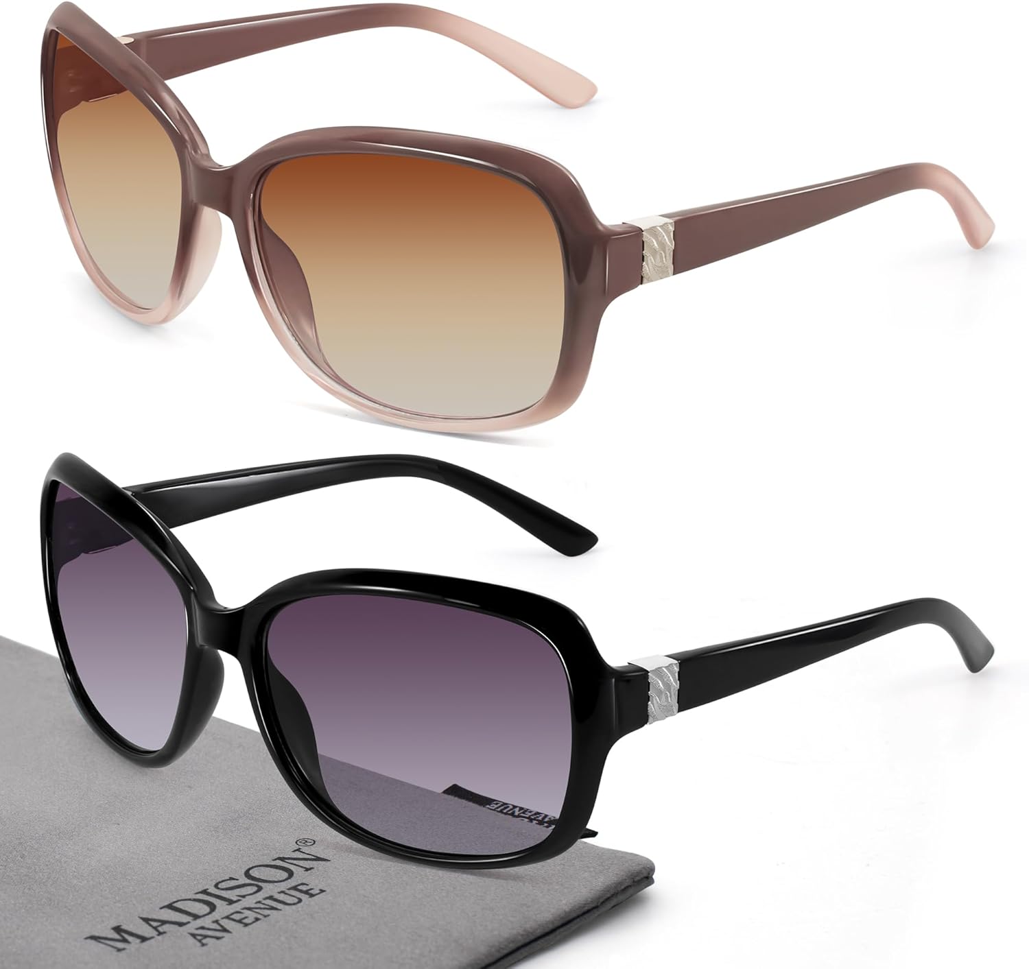 

Комплект из двух классических винтажных солнцезащитных очков Madison Avenue для женщин и мужчин, модные солнцезащитные очки с защитой UV400, Purple Gradient Brown/Black