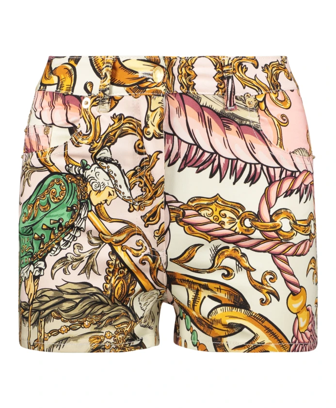 

Хлопковые шорты с принтом и металлическими деталями. Moschino, бежевый