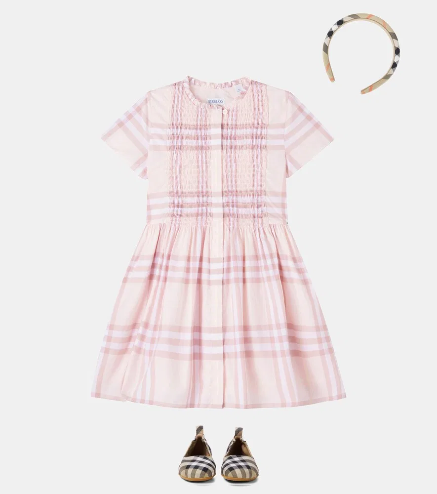Повязка на голову в клетку Burberry Burberry Kids, бежевый — фото 2