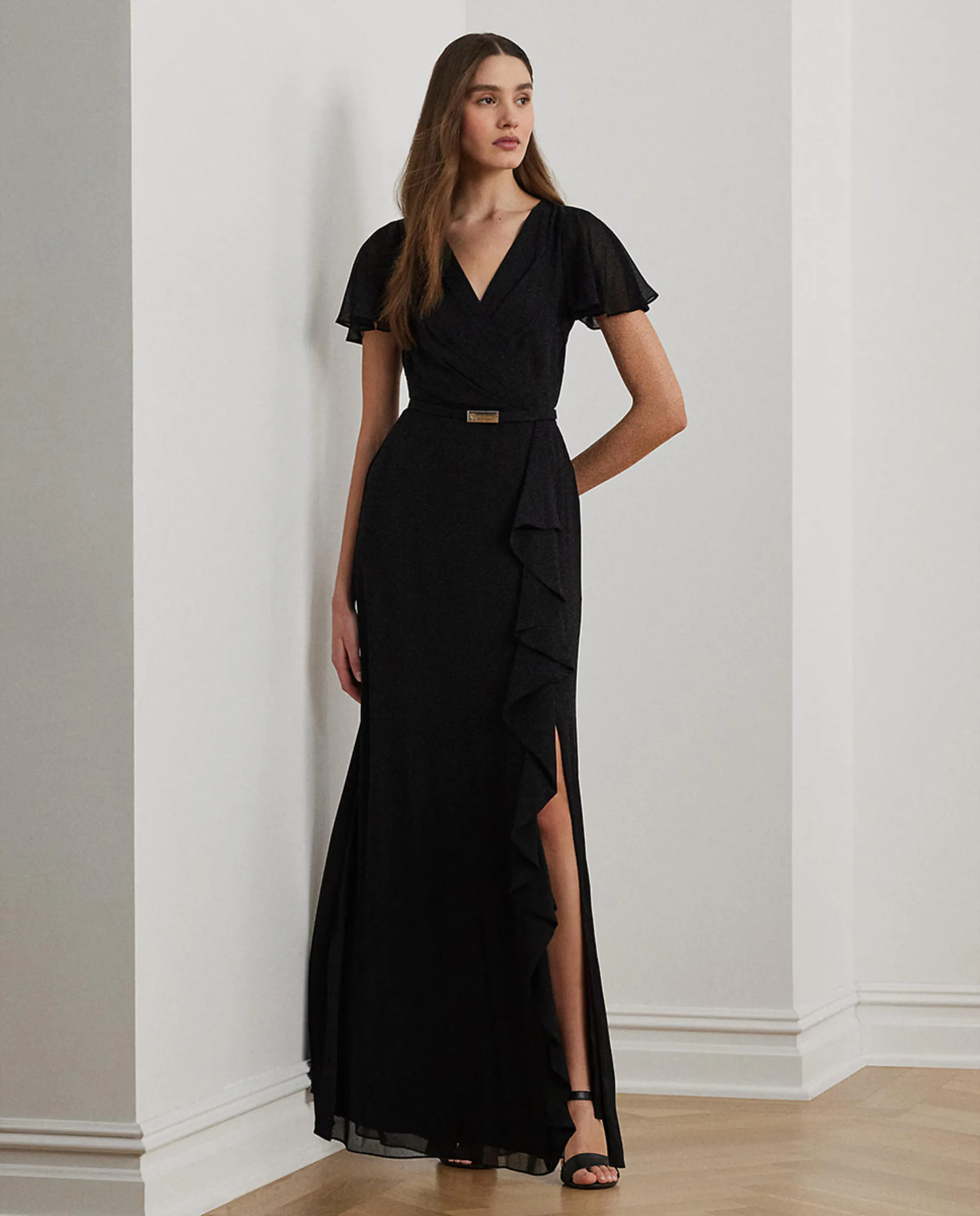 

Длинное платье из воздушного шифона жоржет Lauren Ralph Lauren, черный