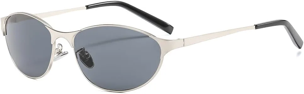 

Овальные солнцезащитные очки «кошачий глаз» для женщин, модные узкие ретро-очки в стиле 90-х, винтажные, в маленькой металлической оправе Generic, Silver-black