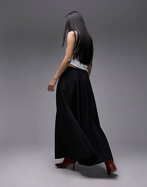 

Черная пышная юбка макси из технической ткани Topshop