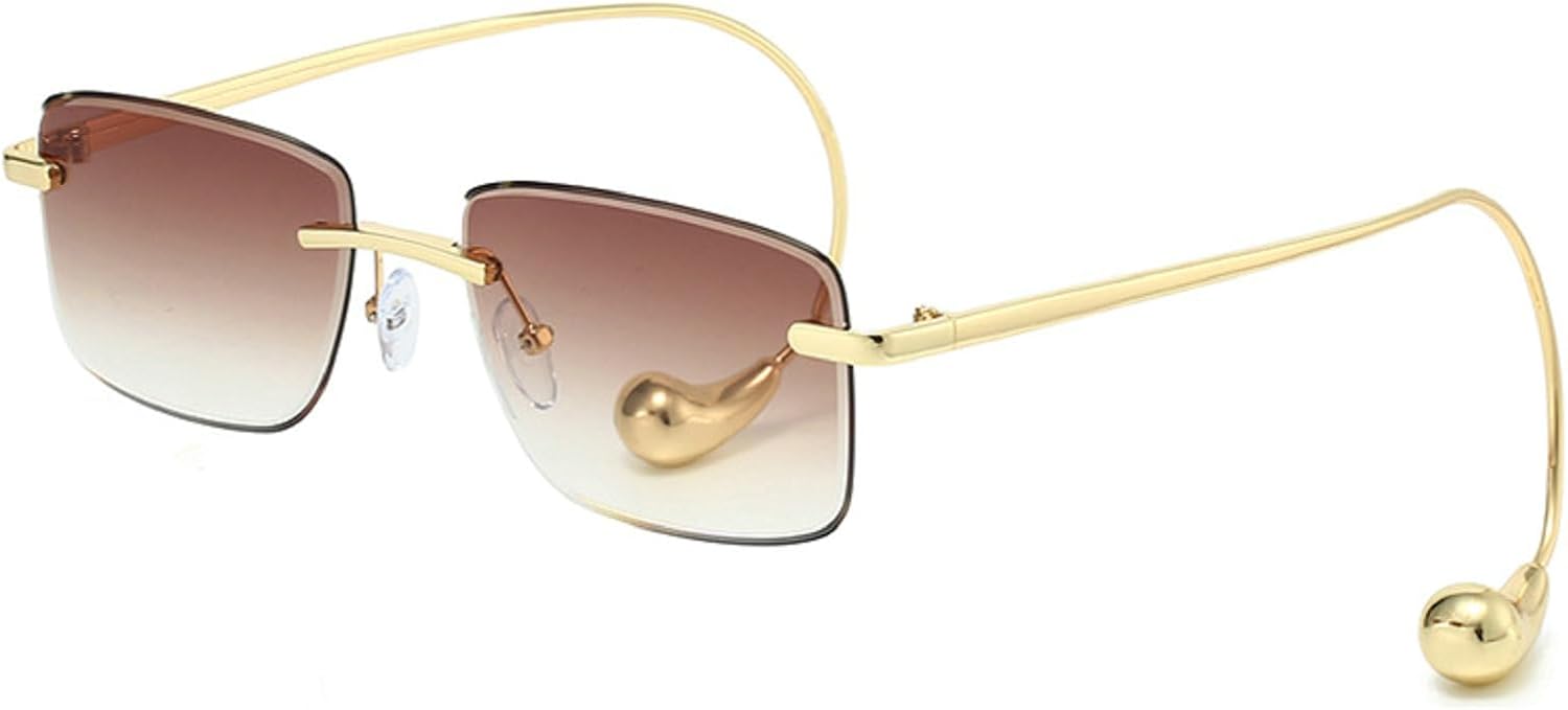 

Квадратные безрамочные солнцезащитные очки-пилот в стиле панк с заушниками, роскошные модные металлические очки для женщин, винтажные, с защитой от УФ-излучения UV400 mincl, Tea