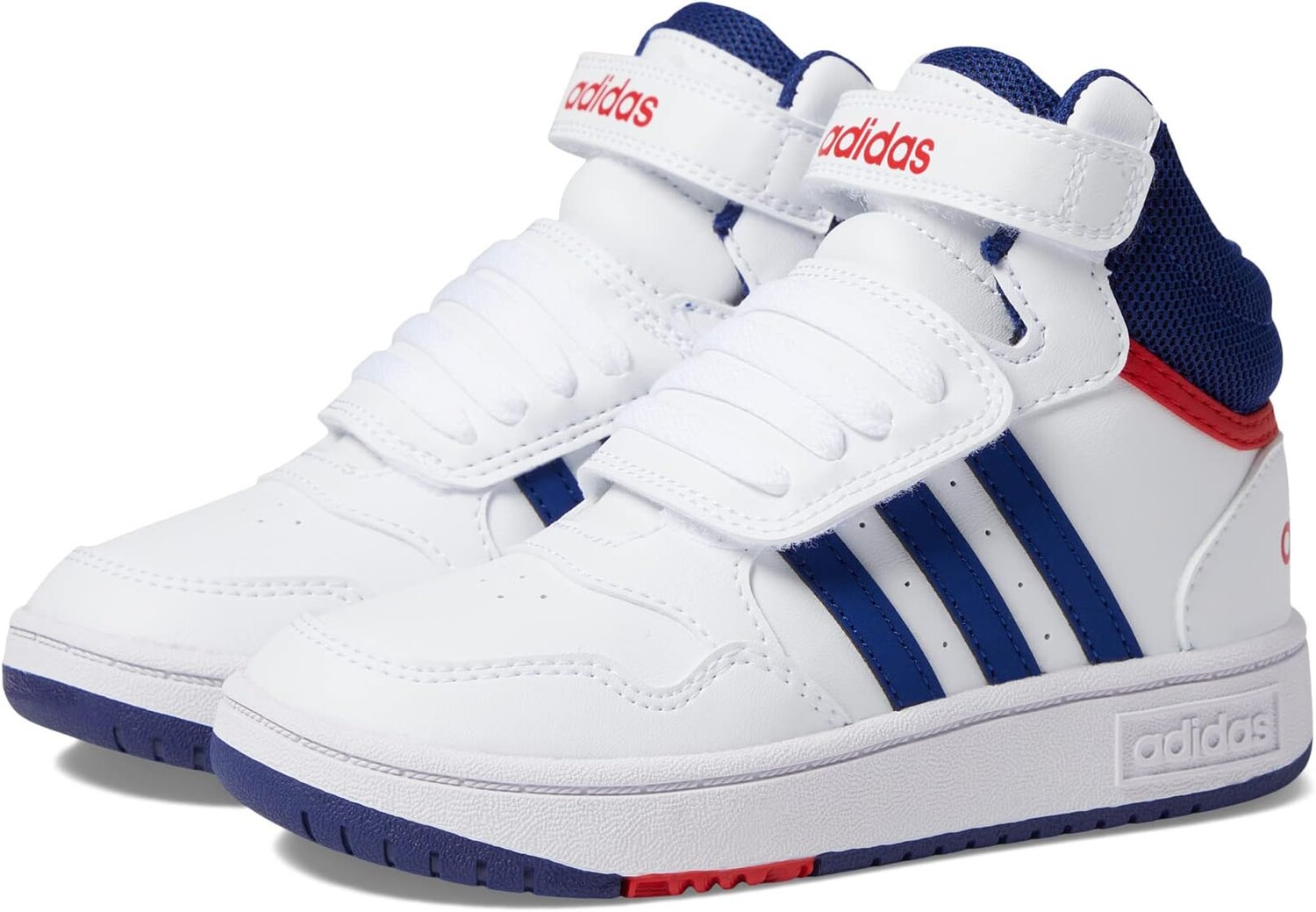 

Кроссовки Hoops 3.0 Mid adidas, цвет White/Victory Blue/Better Scarlet