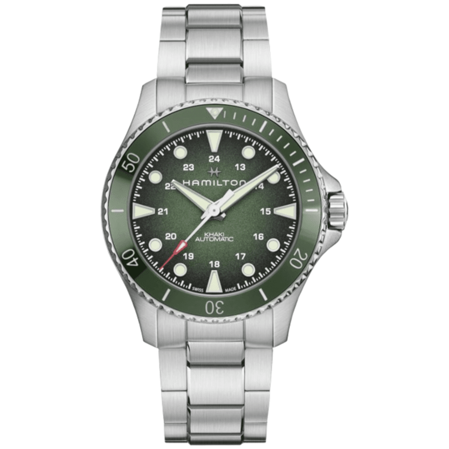 

Мужские часы Hamilton Khaki Navy Scuba Auto с зеленым циферблатом из стали H82525160