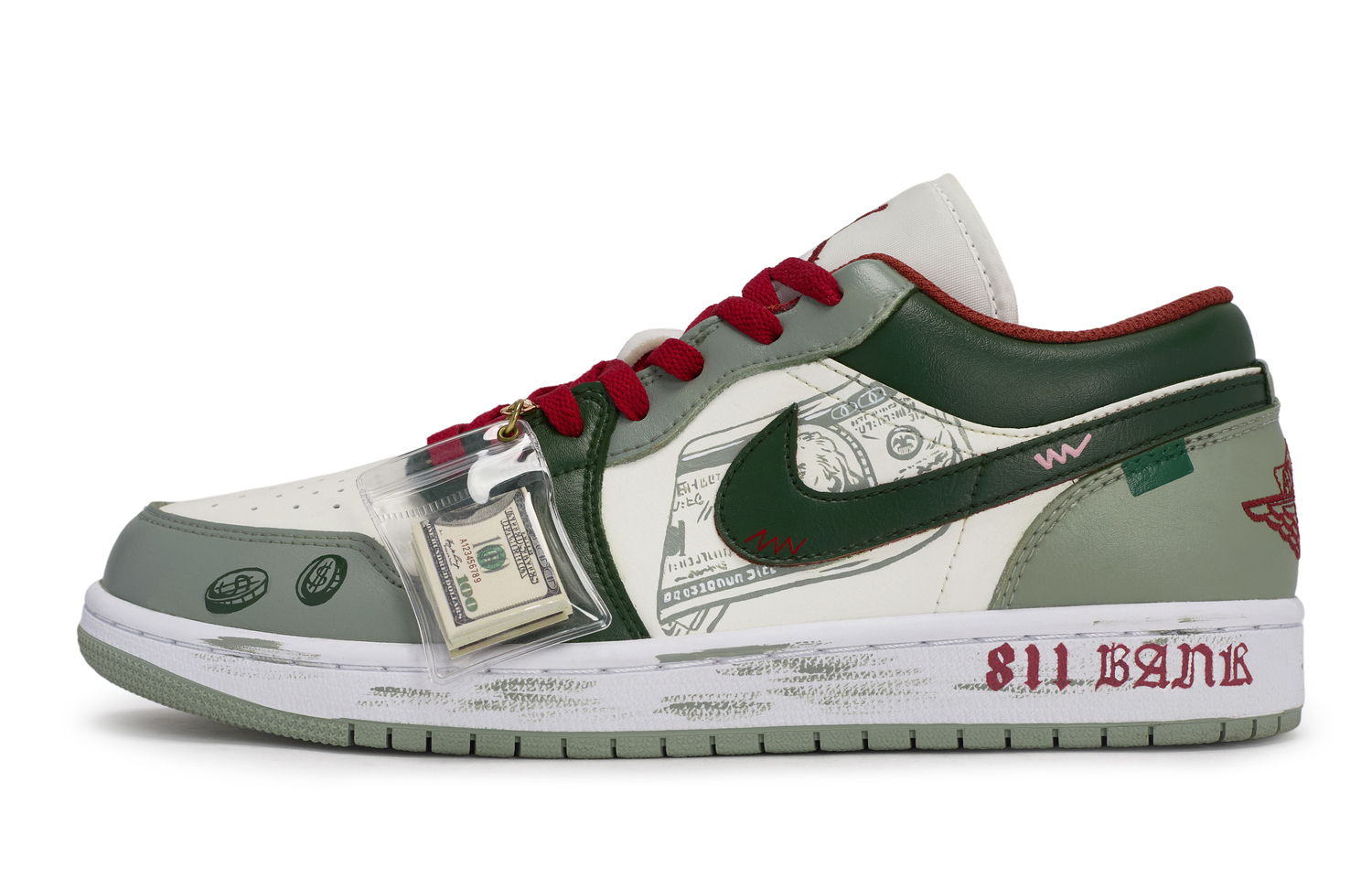 

Air 1 811 Manufacturing Rich Man Абразивостойкие низкие винтажные баскетбольные кроссовки Unisex Jordan, белый зеленый красный