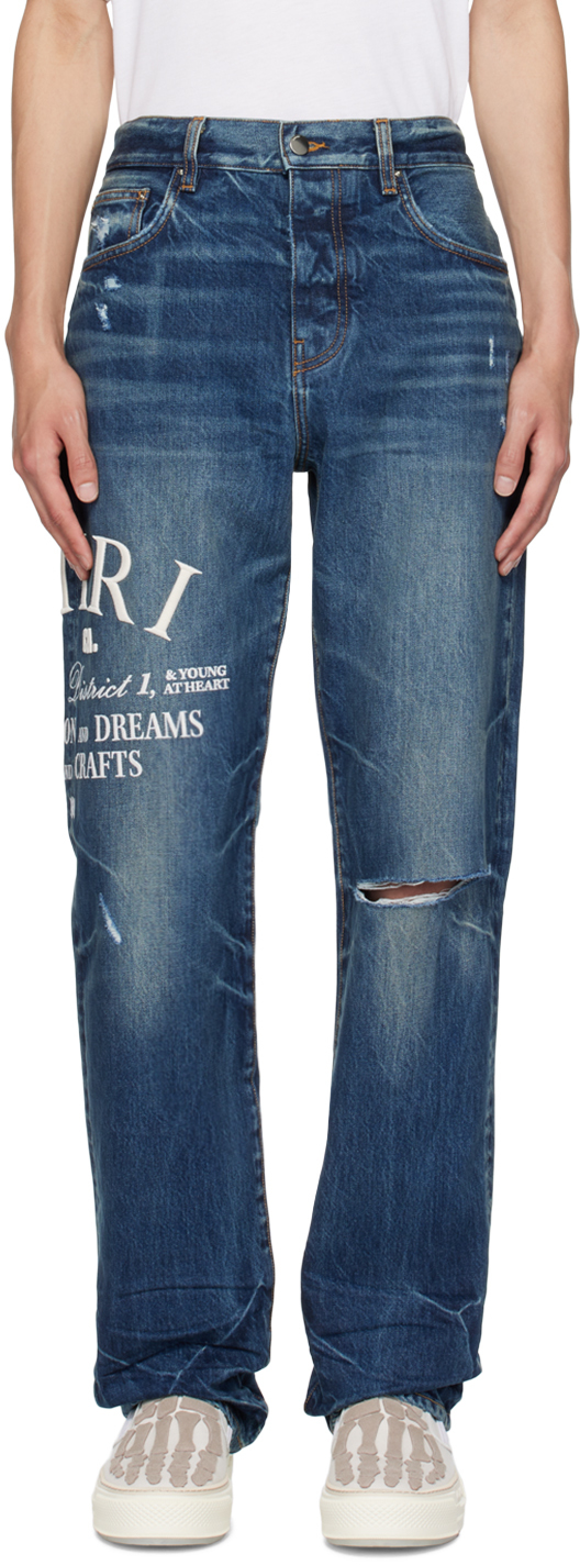 

Джинсы цвета индиго с вышивкой AMIRI