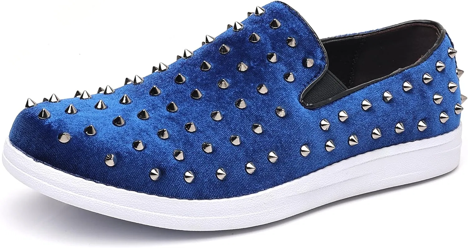 Мужские лоферы Trsorini с шипами, бархатные туфли без шнурков, блестящие, мягкие, повседневные туфли, A Blue