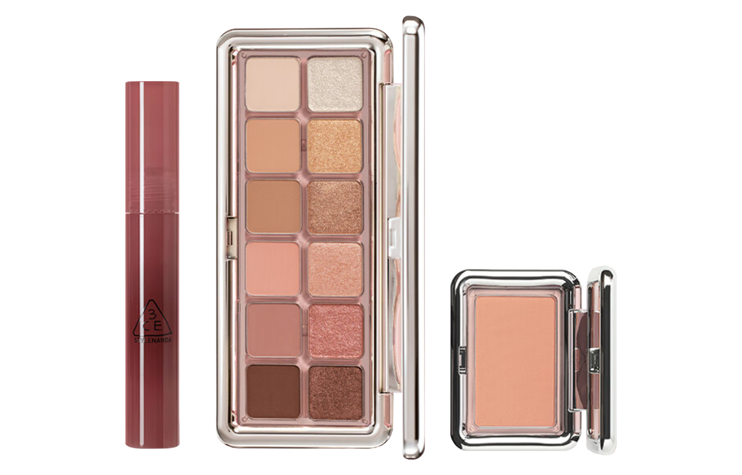 

3CE Набор косметики абрикосовый розовый легко растушевывающаяся палетка теней для век Natural 9,5 г + румяна 4,5 г + помада 3,8 г