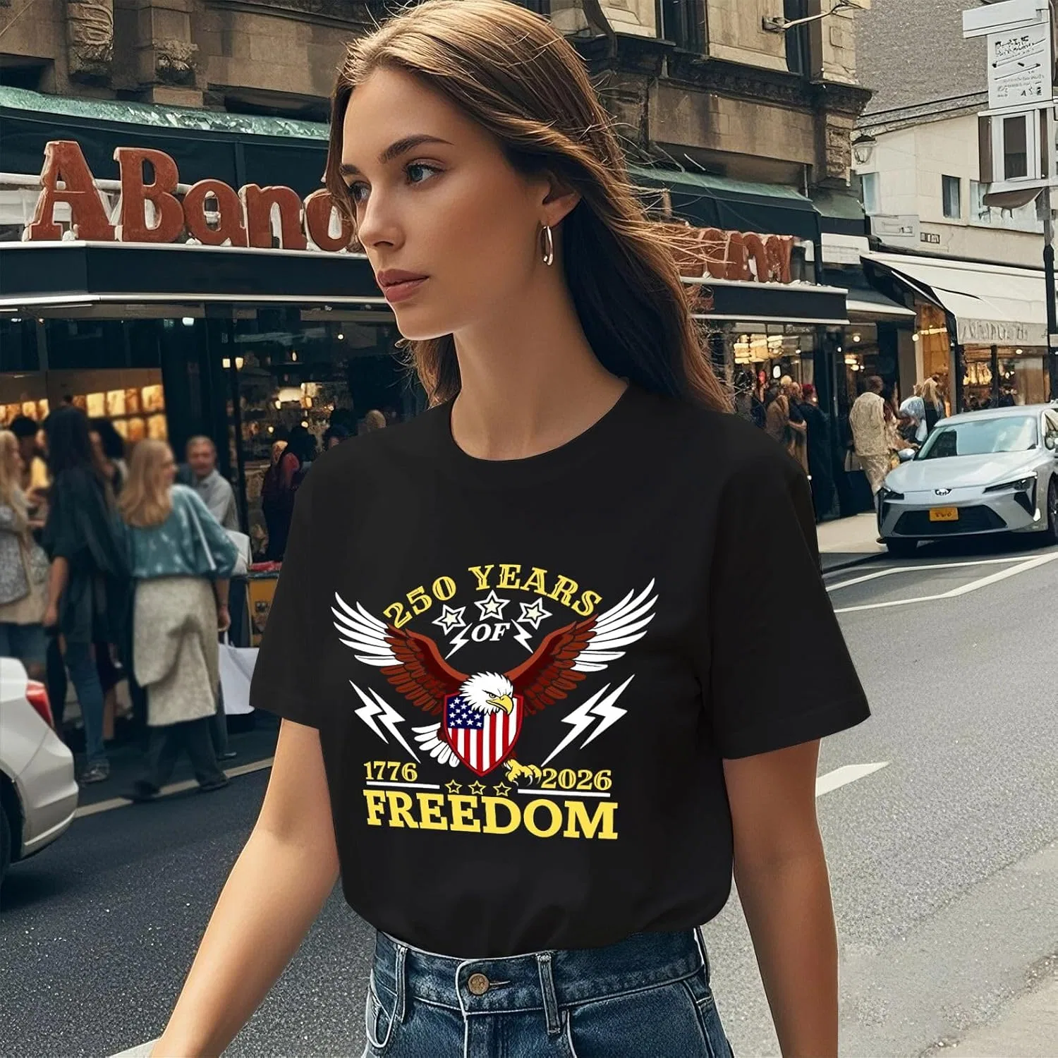 Футболка с принтом 250th Anniversarys US 1776-2026 Women Generic, черный — фото 3