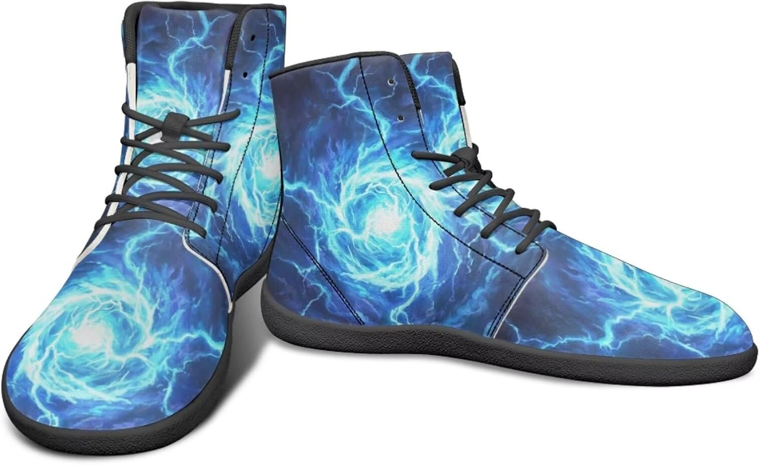 

Высокие кроссовки с узором молнии и огня, босоножки с нулевым перепадом, кожаные кроссовки для бега, заземляющие обувь для мужчин Watdotory, Bright Blue Lightning Print