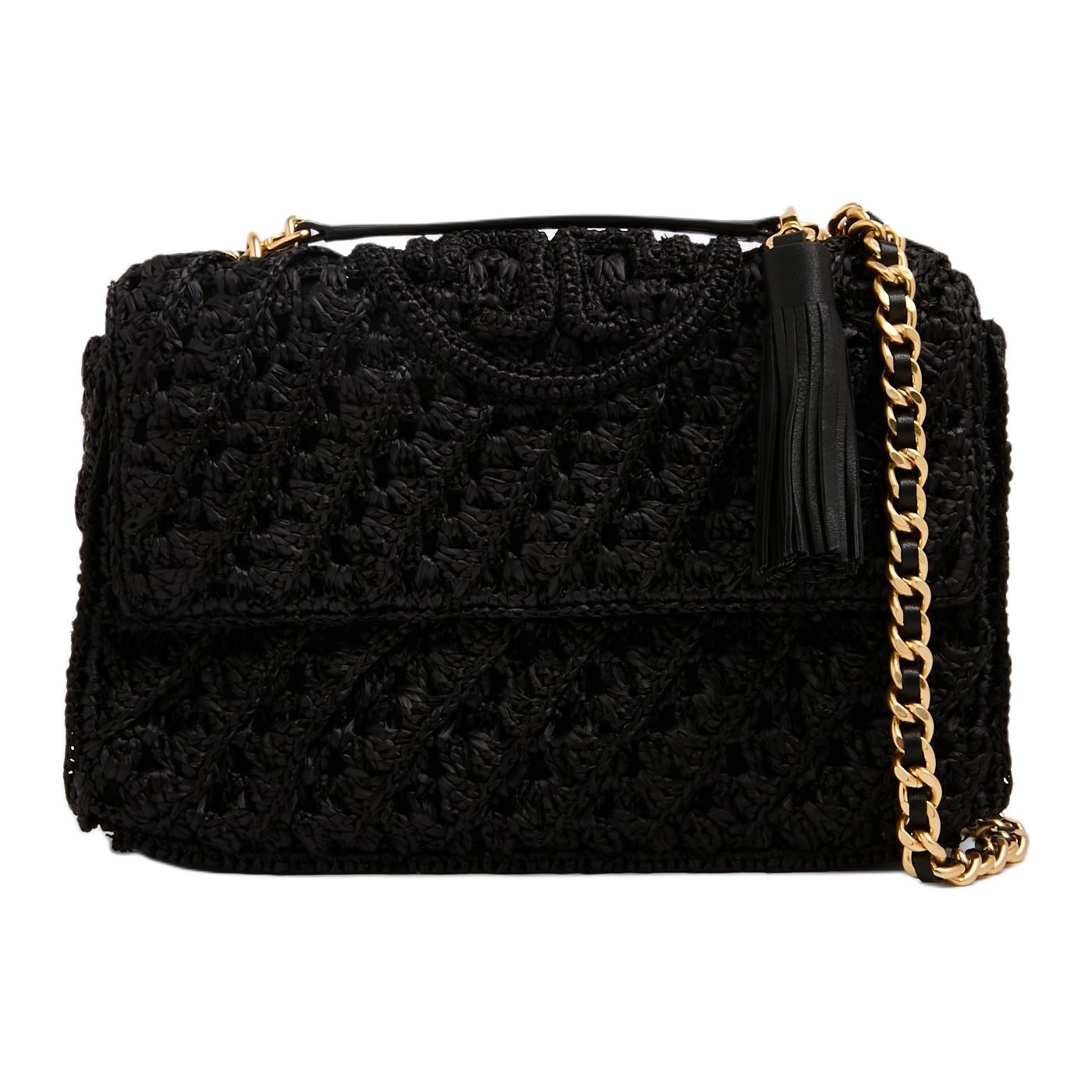 

Сумка через плечо Fleming Raffia с кожаной отделкой женская черная TORY BURCH