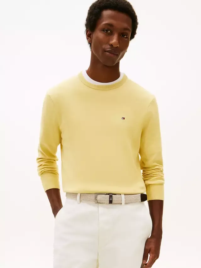 Свитер с круглым вырезом из чесаного хлопка с вышивкой флага Tommy Hilfiger, Yellow