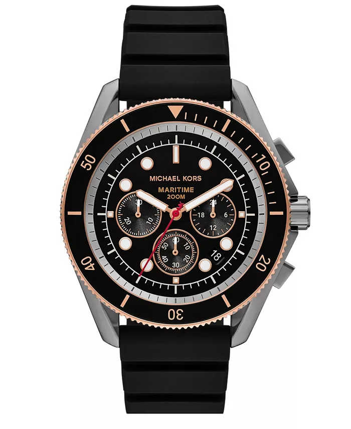 

Мужские морские хронометры черные силиконовые часы, 45mm Michael Kors