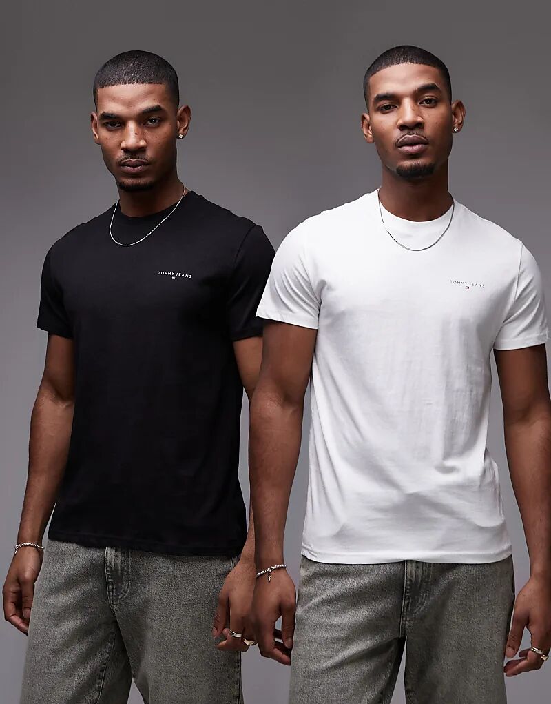 

2 футболки с линейным логотипом черного и белого цвета Tommy Jeans
