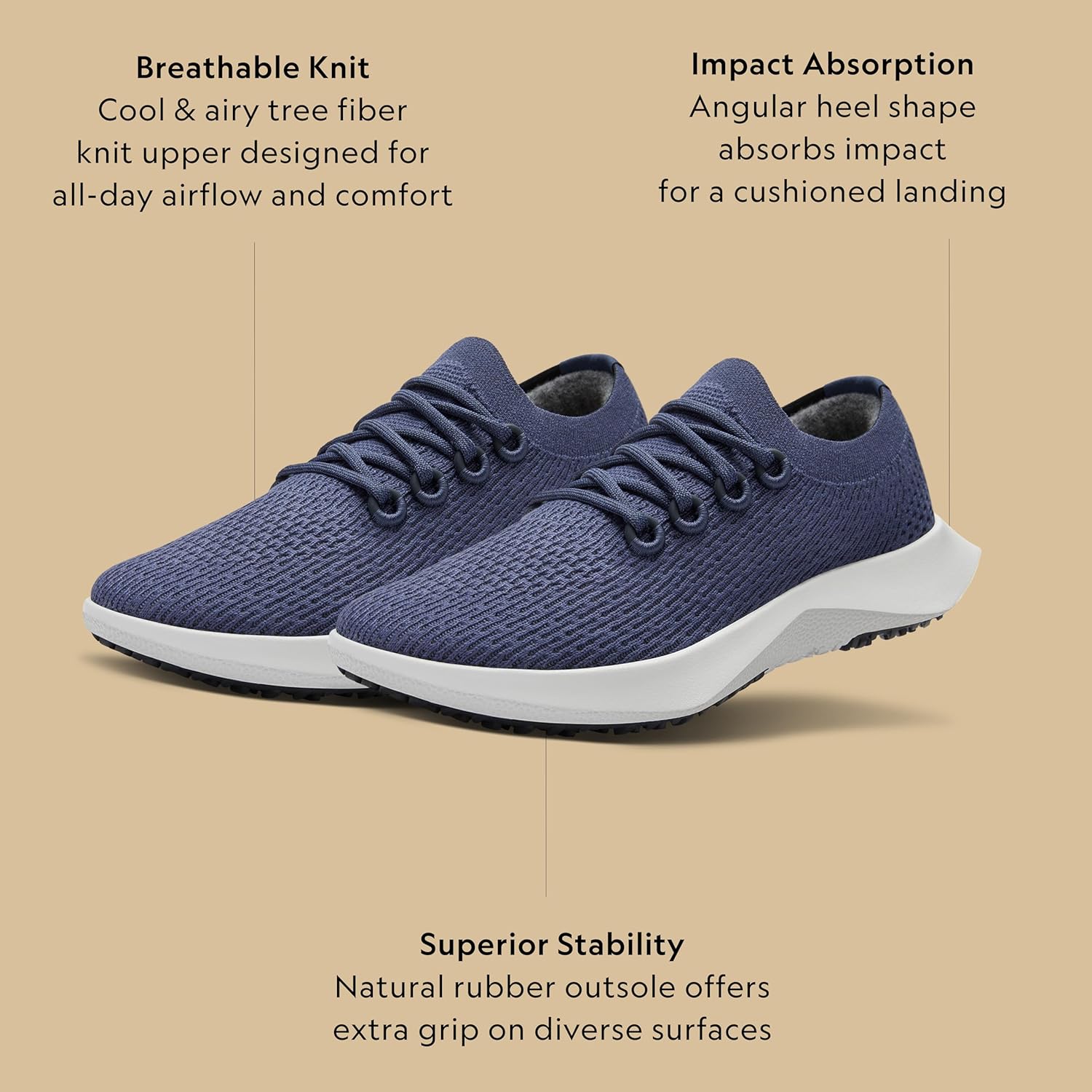 Мужские кроссовки Allbirds Tree Dasher 2 для активного бега и ходьбы, Hazy Indigo (Blizzard Sole) — фото 3