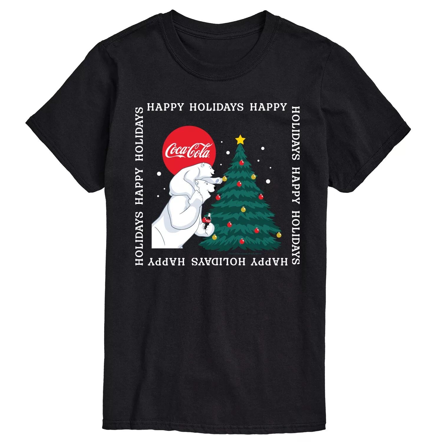 

Футболка с изображением мишек Big & Tall Coca-Cola Happy Holidays Licensed Character, черный