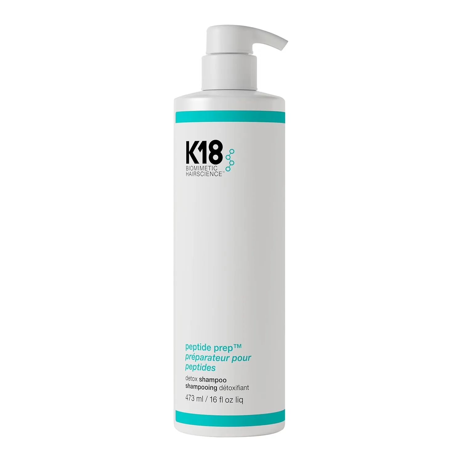 Очищающий шампунь K18 PEPTIDE PREP для окрашенных волос, не пересушивающий, с оптимизированным pH, удаляет остатки средств для укладки, грязь, жир и металлы. 473 мл