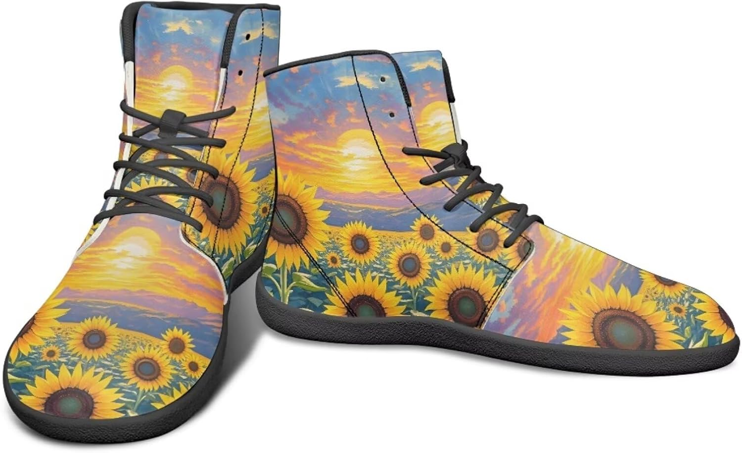 

Высокие кроссовки с цветочным узором и нулевым перепадом для мужчин и женщин, легкие минималистичные обувь для бега и походов Watdotory, Sunflower Sunset Sky Print