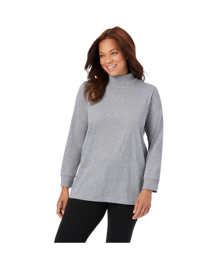 

Женская футболка с длинными рукавами и высоким воротником больших размеров Woman Within, Heather grey, Серый, Женская футболка с длинными рукавами и высоким воротником больших размеров Woman Within, Heather grey