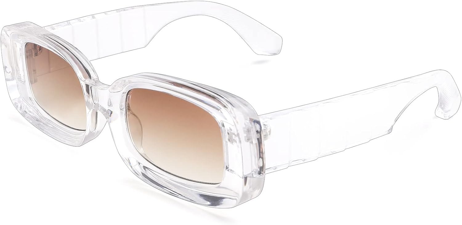 

Солнцезащитные очки SCVGVER Y2K в стиле «модные прямоугольные» для женщин и мужчин, симпатичные квадратные солнцезащитные очки в стиле 90-х, защита от УФ-излучения UV400, B8 - Clear Frame/Gray Lens