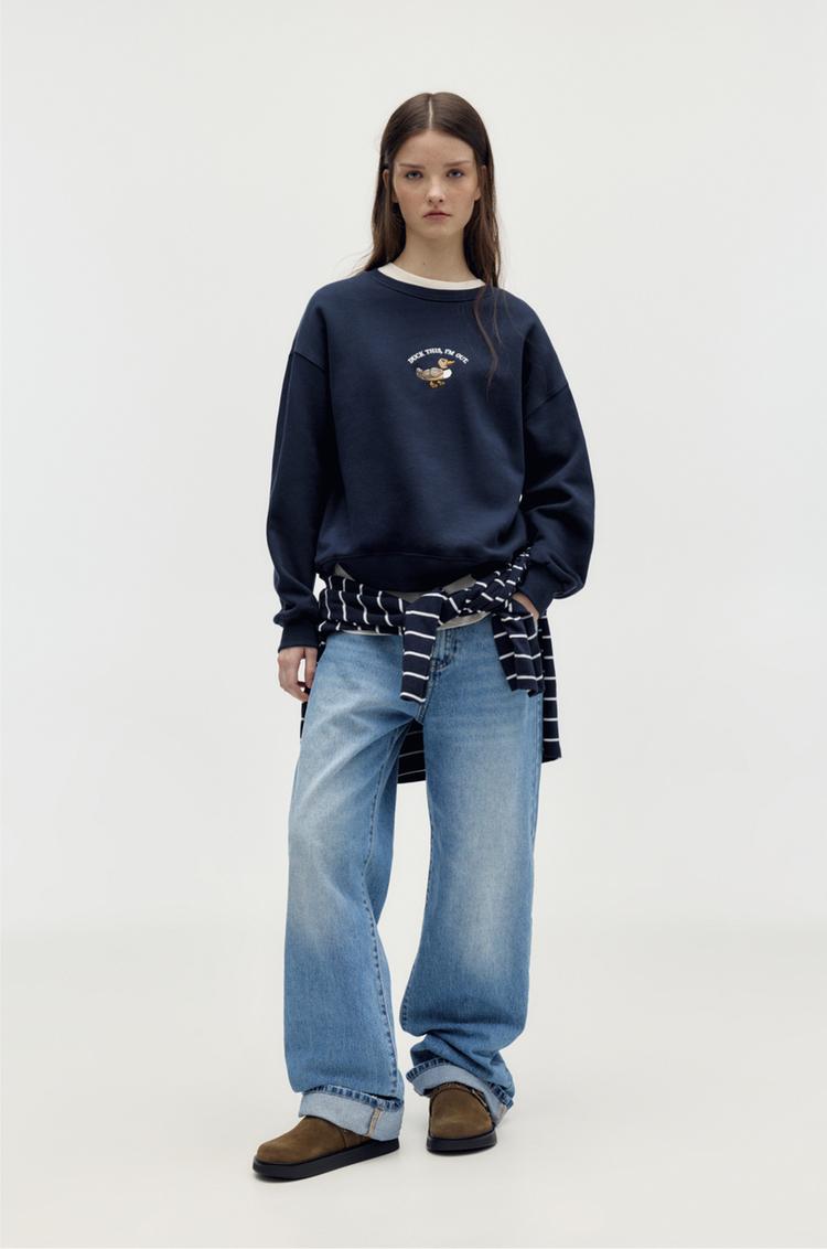 

Толстовка с рисунком утки Pull And Bear, синий