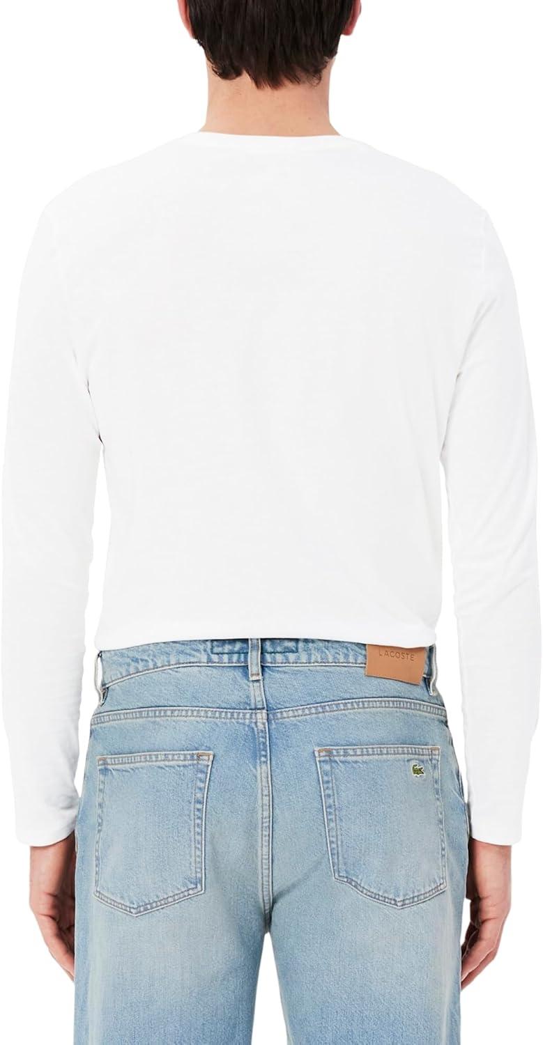 Футболка с длинным рукавом из пима-джерси Lacoste с круглым вырезом, White — фото 3