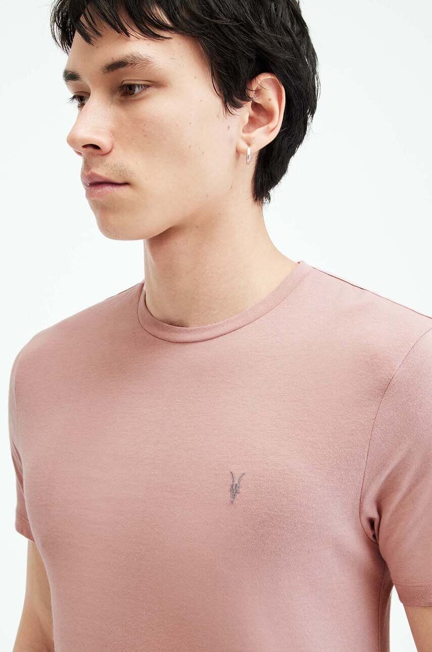 Розовая хлопковая футболка AllSaints BRACE SS CREW — фото 3
