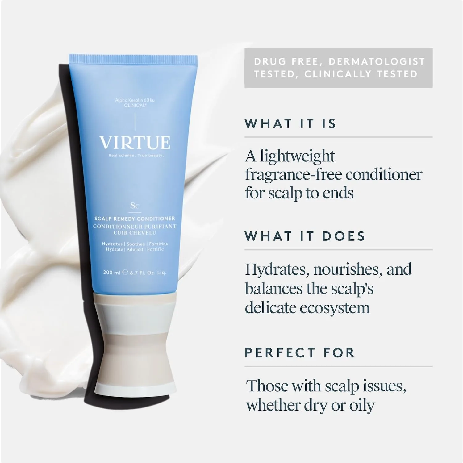 Кондиционер для кожи головы VIRTUE Scalp Remedy, балансирующий микробиом сухой, жирной и раздраженной кожи головы, без отдушек, безопасен для всех типов волос, подходит для окрашенных волос, 170 мл — фото 2