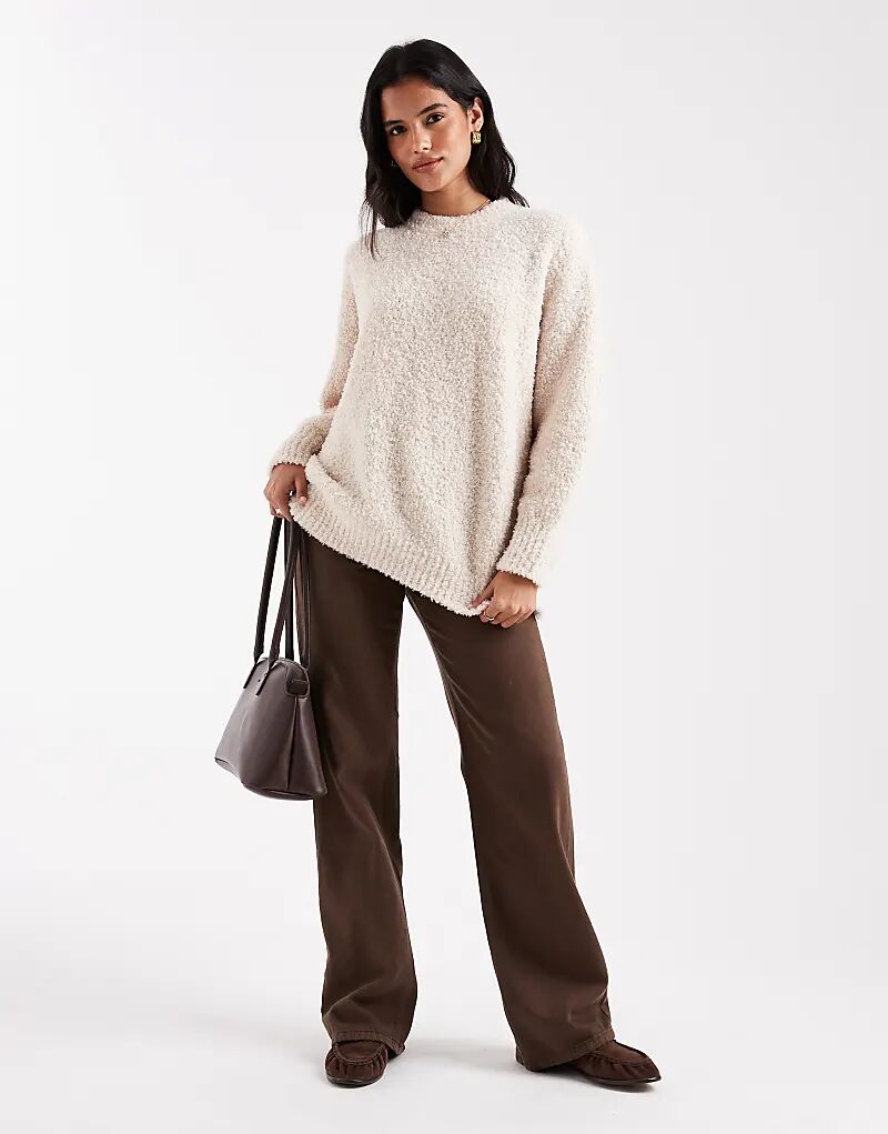 

Джемпер свободного кроя ASOS DESIGN из букле с закругленным подолом овсяного цвета