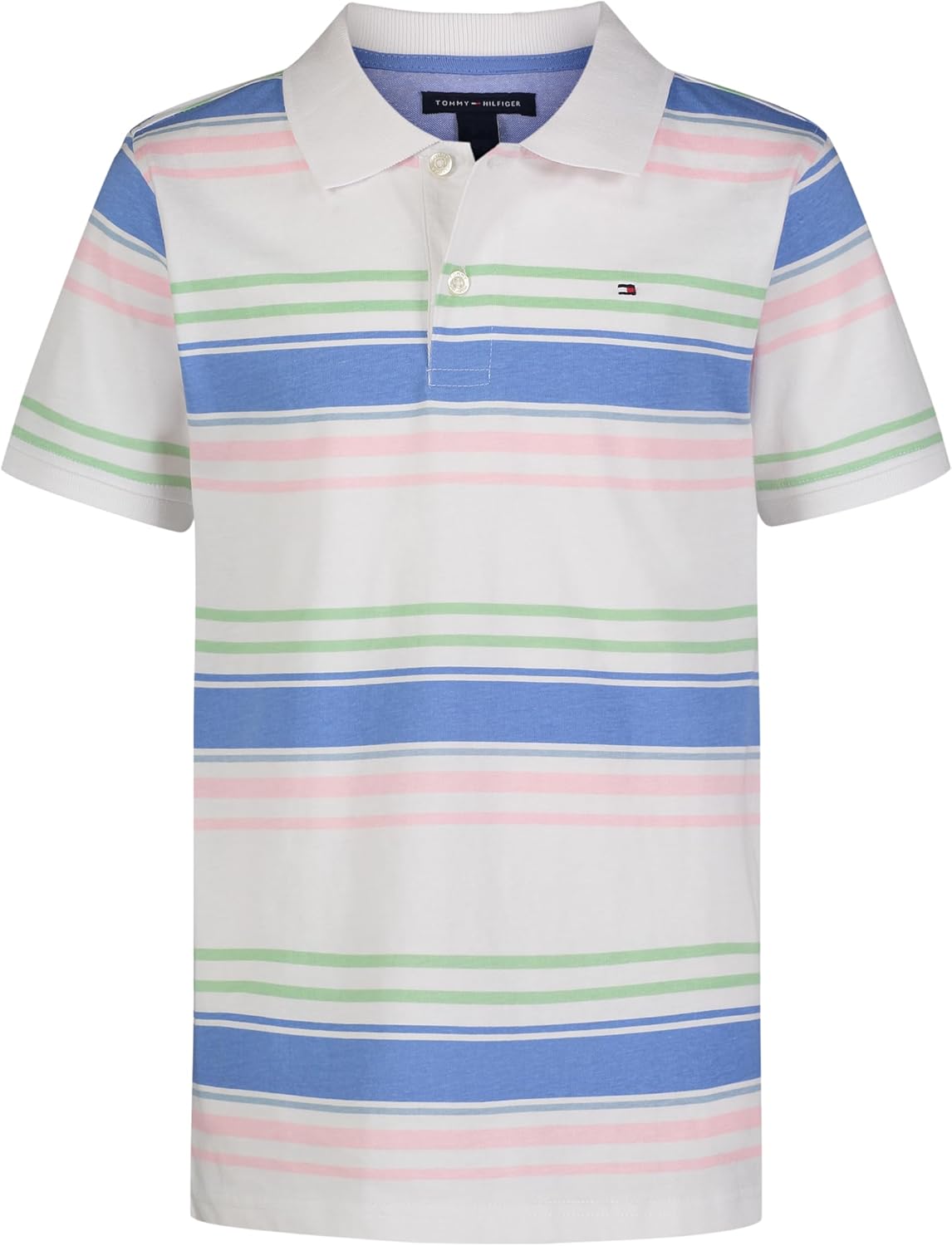 

Рубашка-поло Tommy Hilfiger Boys с коротким рукавом, в полоску, застежка на пуговицы, мягкая и удобная, Wordmark Stripe