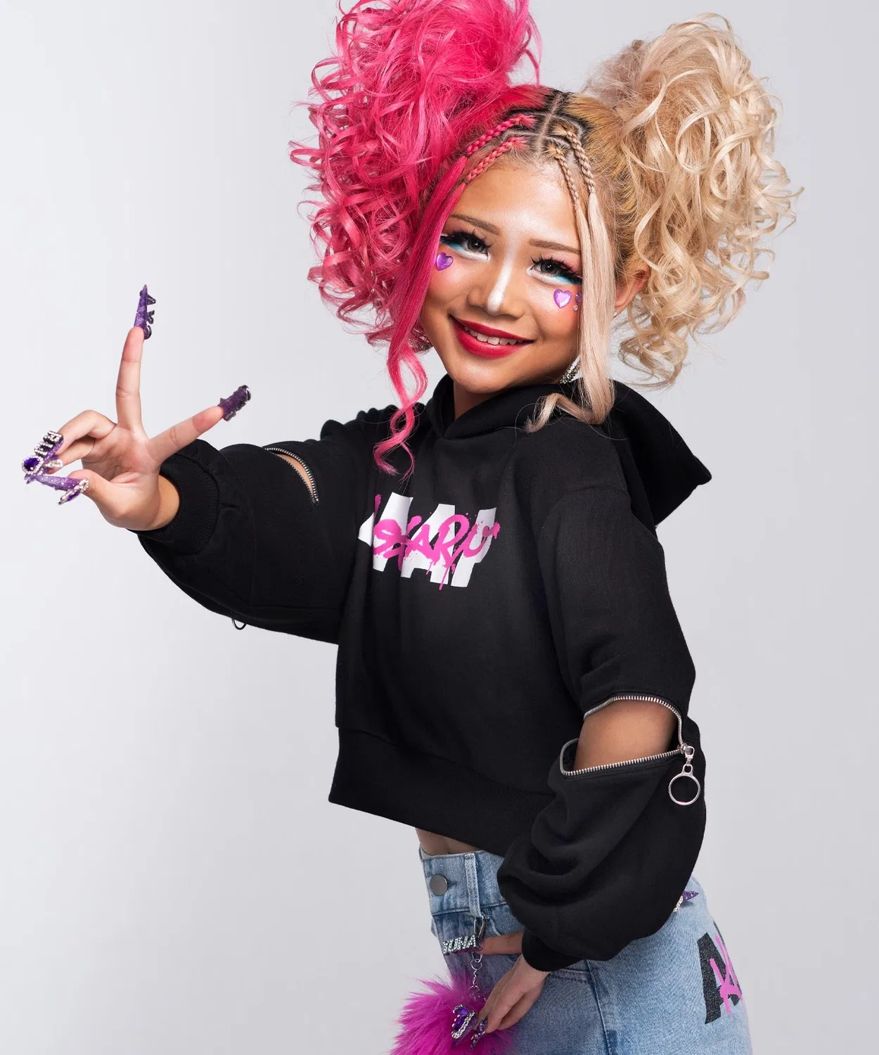 Детская кофта с капюшоном KOGYARU×ANAP с застежкой-молнией, лавандовая — фото 3