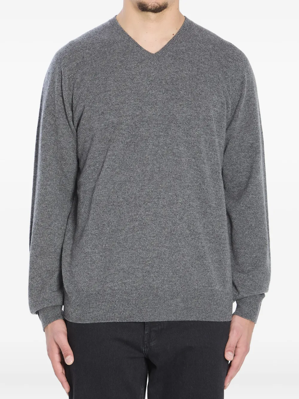

Свитер Rod в рубчик с V-образным вырезом The Row, серый