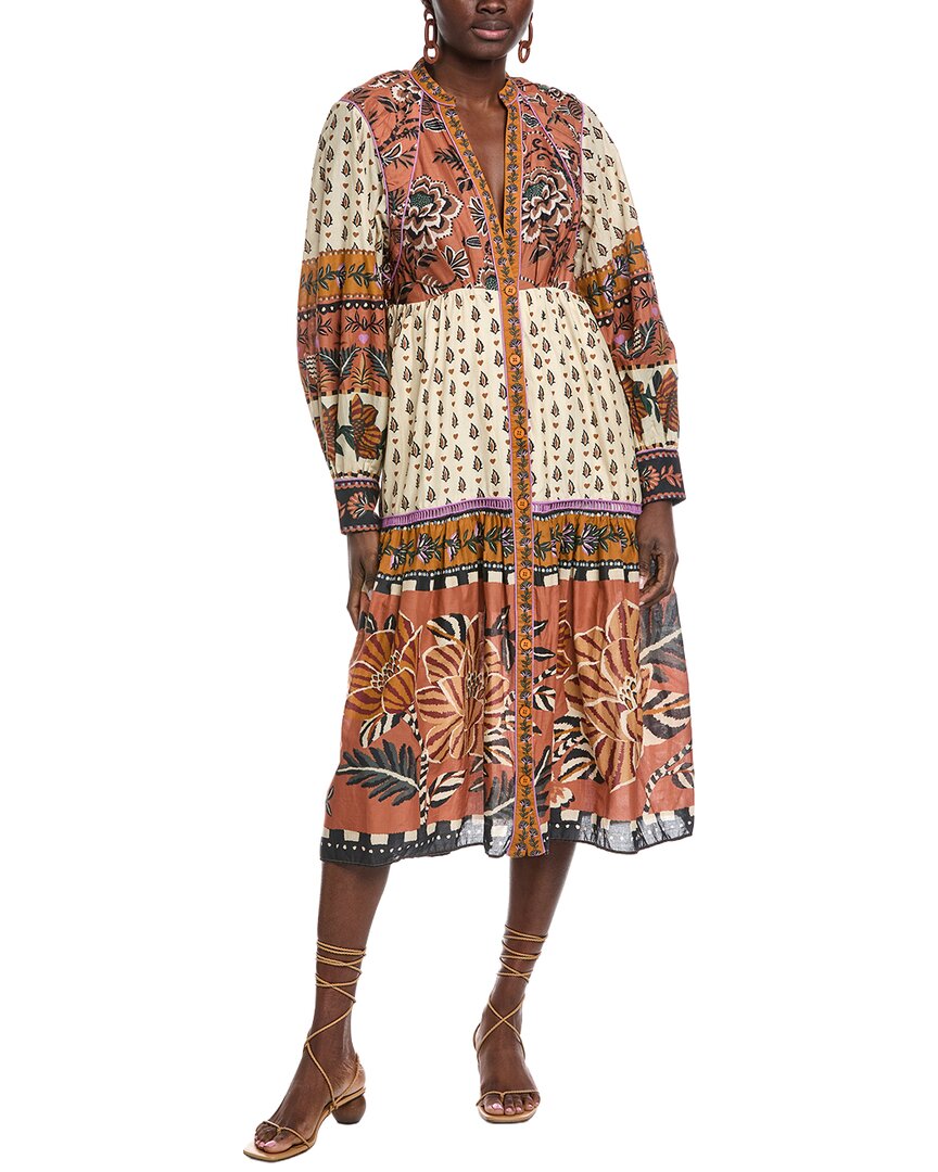 

Платье миди FARM Rio Ainika с цветочным принтом, бежевого цвета, с V-образным вырезом