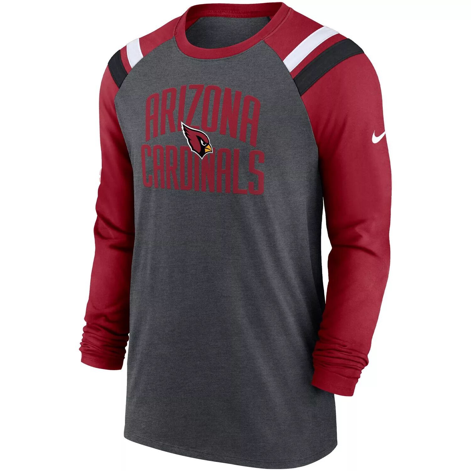 Мужская спортивная футболка с древесным углем/Cardinal Arizona Cardinals Tri-Blend реглан, модная спортивная футболка с длинными рукавами Nike — фото 2