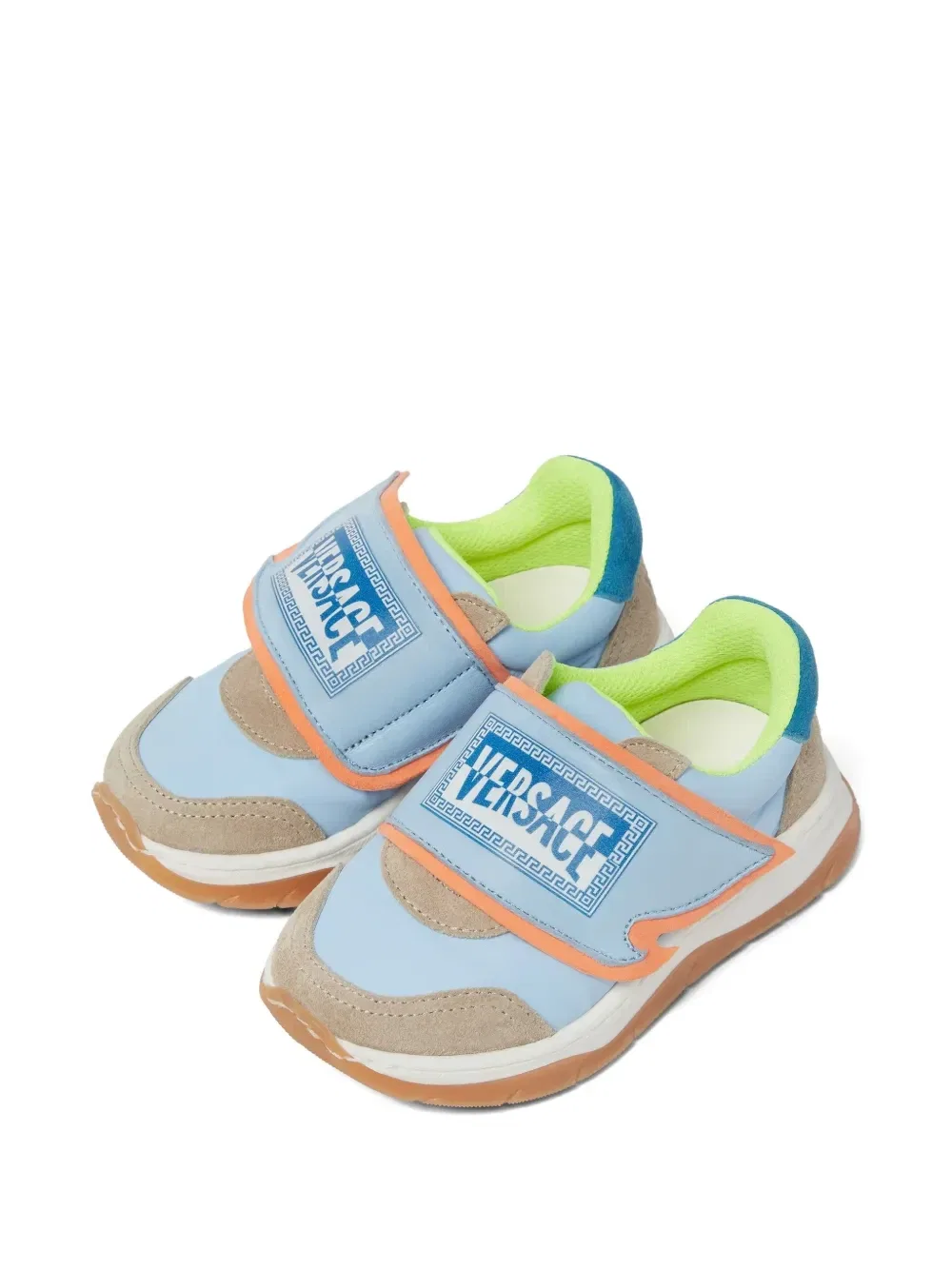 Кроссовки с принтом Greca и застежкой на липучке Versace Kids, синий