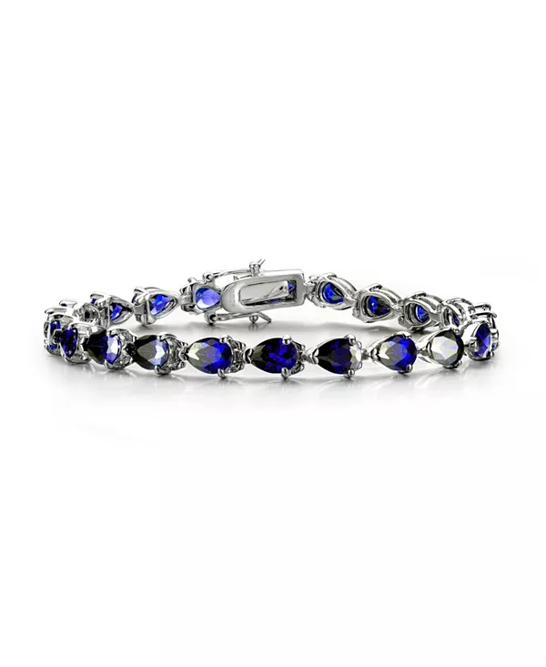 

Браслет из стерлингового серебра с покрытием из белого золота и цветными кубическими цирконами грушевидной огранки Genevive, blue