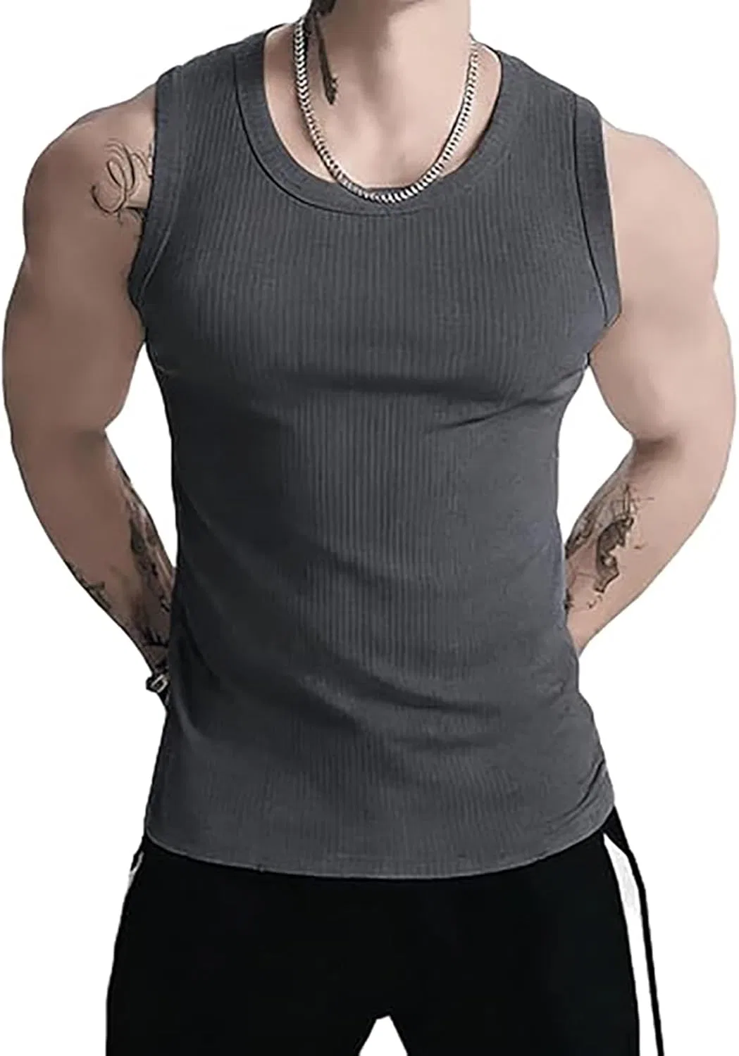 Мужской топ-безрукавка с ребристой вязкой, Fitness Muscle Gym, Dark Gray