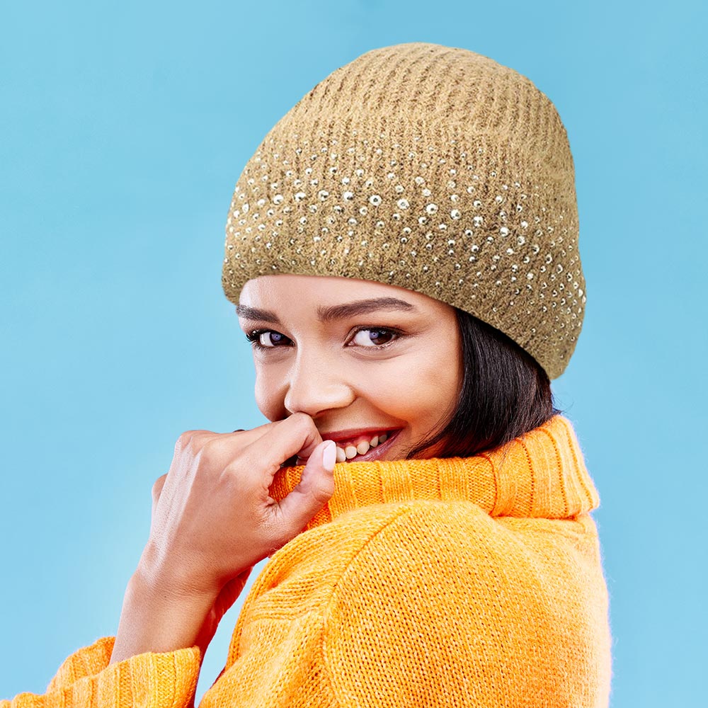 

Шапка-бини с флисовой подкладкой и стразами FASHNZFAB, светло-коричневый