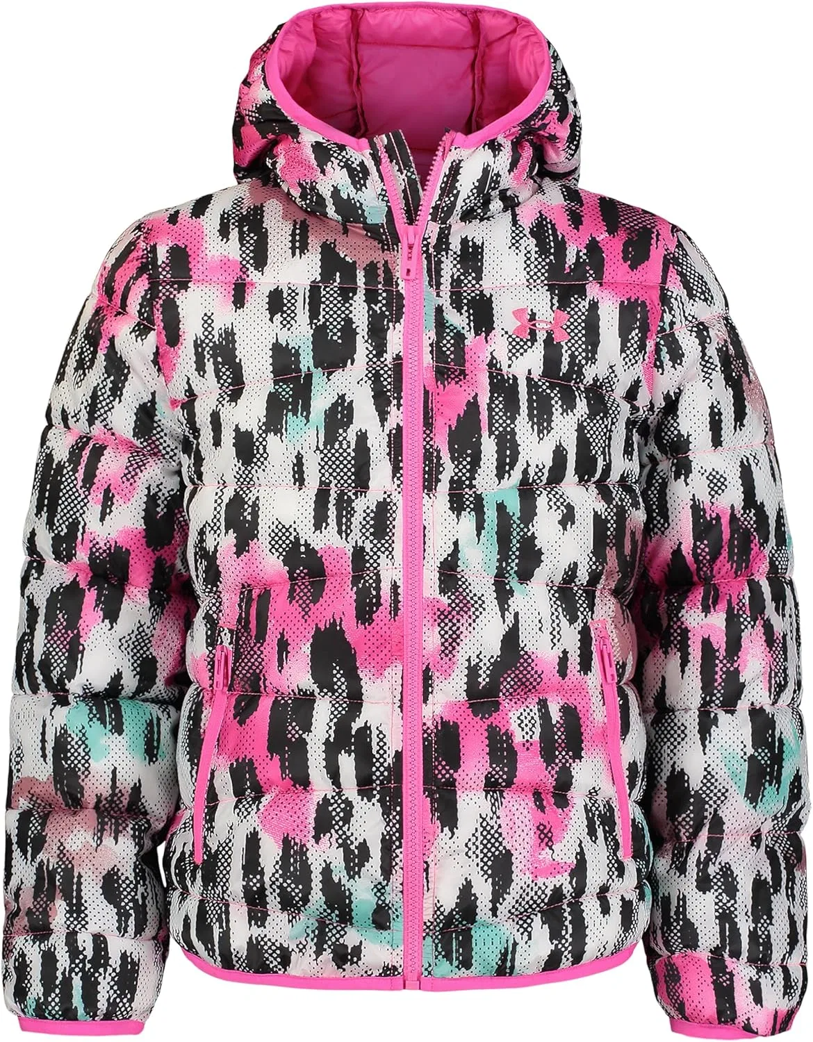 Куртка пуховик капюшон Under Armour Girls, Pink Print Rebel