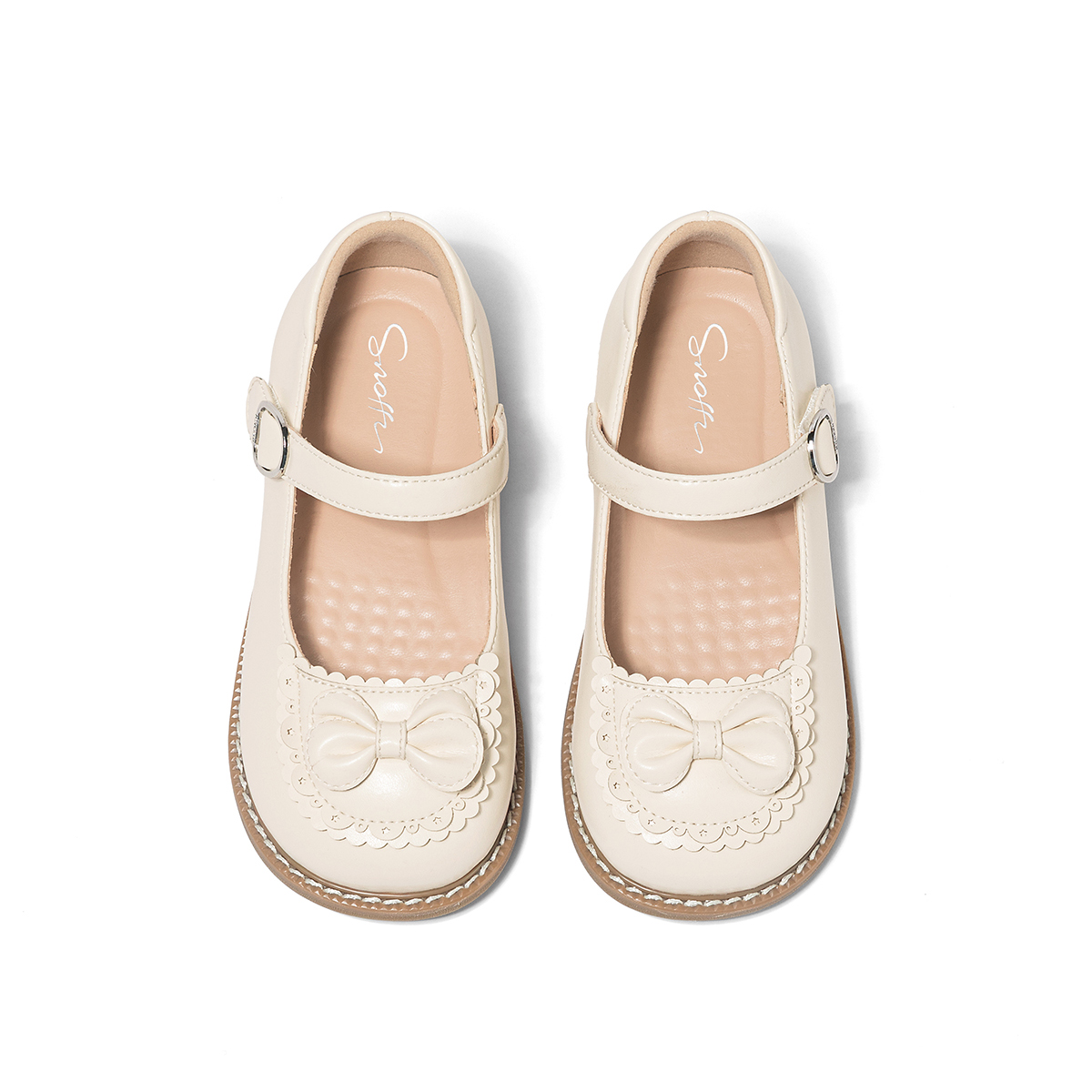 Износостойкие дышащие детские кожаные туфли для детей Snoffy, белый — фото 4