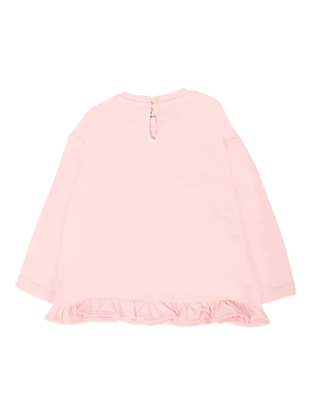 Футболка с принтом плюшевого мишки и оборками Moschino Kids, розовый — фото 2