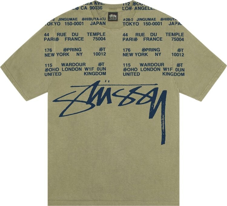

Футболка Stussy Locations Pigment Dyed 'Olive', зеленый