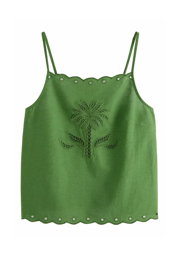 Топ Regular fit, Next, cutwork broderie cami top, зеленый пальмовый принт