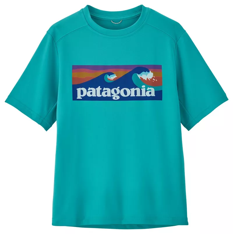 

Детская футболка из плотного шелка Patagonia Capilene Cool, цвет Boardrt Logo/Subtidal Ble
