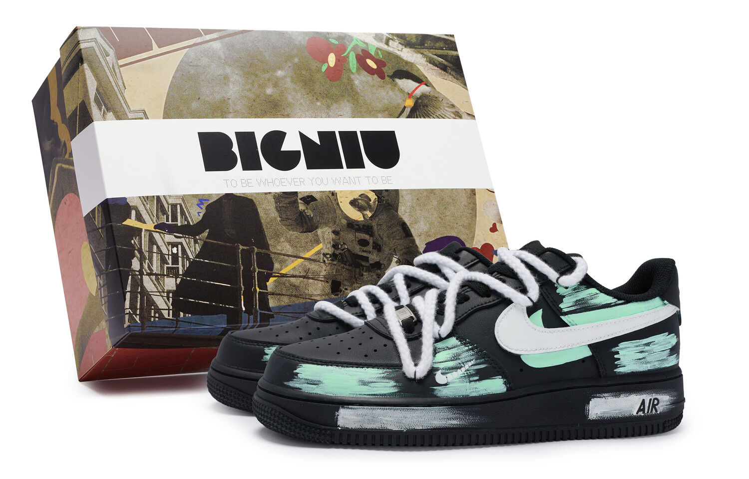 Кроссовки Nike Air Force 1 Skateboarding Shoes Unisex Low-top Cyan, черный