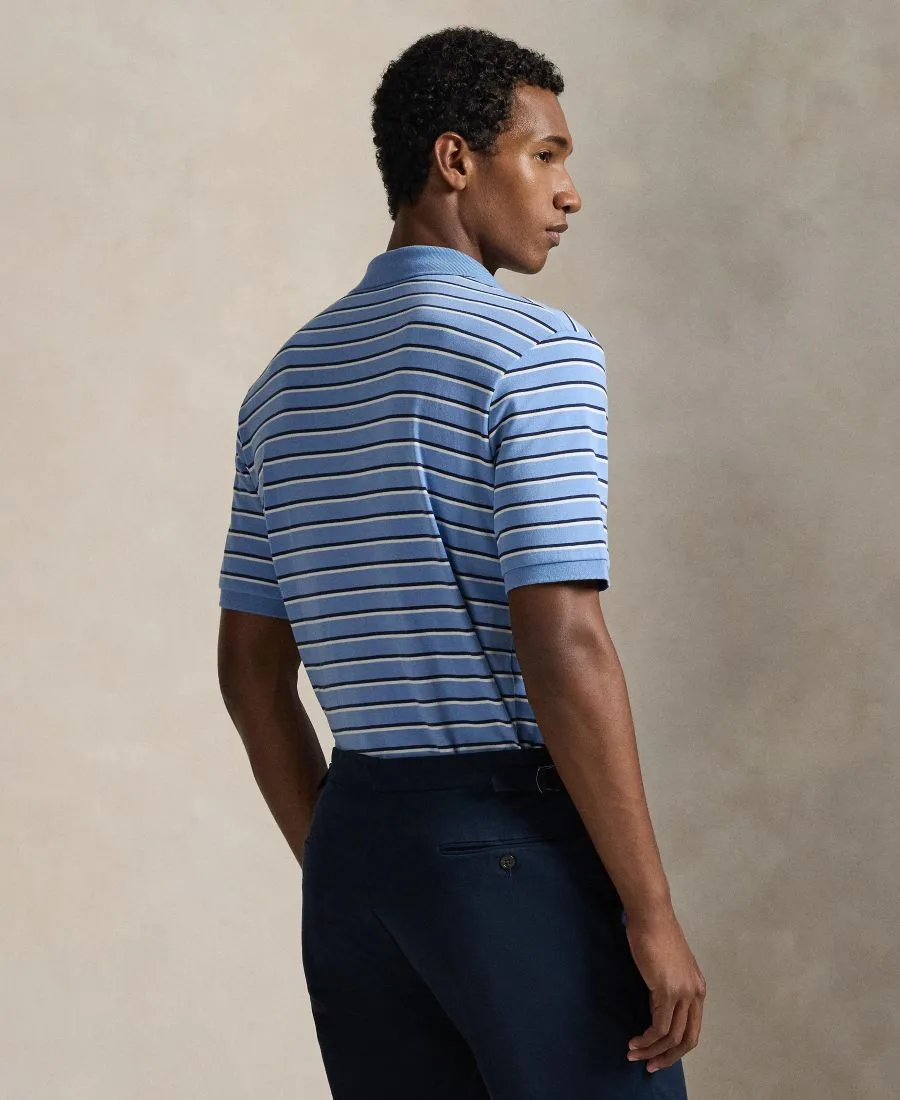 Мужская поло-рубашка с коротким рукавом, классического кроя, в полоску Polo Ralph Lauren, sky синий мультиколор — фото 4