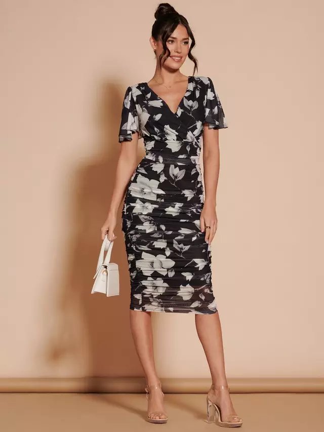 

Платье Jolie Moi Graphic Floral Ruched Mesh, черный