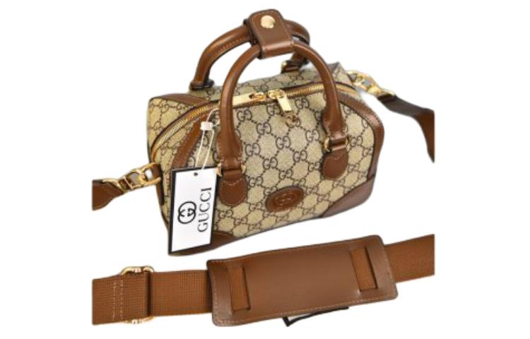 GUCCI Сумка холщовая с кожаными деталями через плечо кросс-боди дорожная малая мужская — фото 3